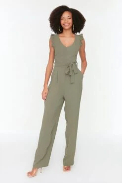 Trendyol Vrouwen Gepofte/ruche Mouw V-hals Jumpsuit