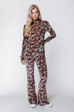 Colourful Rebel Jolie Flower Velvet Flare Pants - L