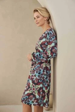 DIDI Dames Short Dress Lory Print Dark Red With Funky Tiles Print Maat 48