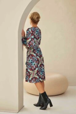 DIDI Dames Short Dress Lory Print Dark Red With Funky Tiles Print Maat 48 -Vrouwelijke Couture 800x1200 491